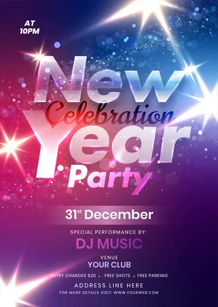 New Year Party Flyer or Template Design with Event Details on Co — Stock Vector