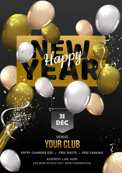 Šťastný Nový rok šablony nebo leták Design zdobené balónky — Stockový vektor