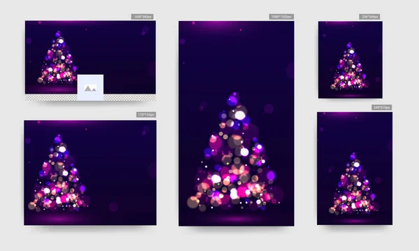 Bannière violette, affiche et gabarit design avec créatif Noël Tre — Image vectorielle