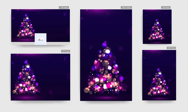 Banner púrpura, póster y diseño de plantillas con Creative Xmas Tre — Archivo Imágenes Vectoriales