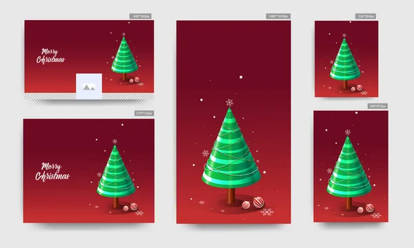 Bandiera sociale, poster e design di modelli con verde 3D Natale Tre — Vettoriale Stock
