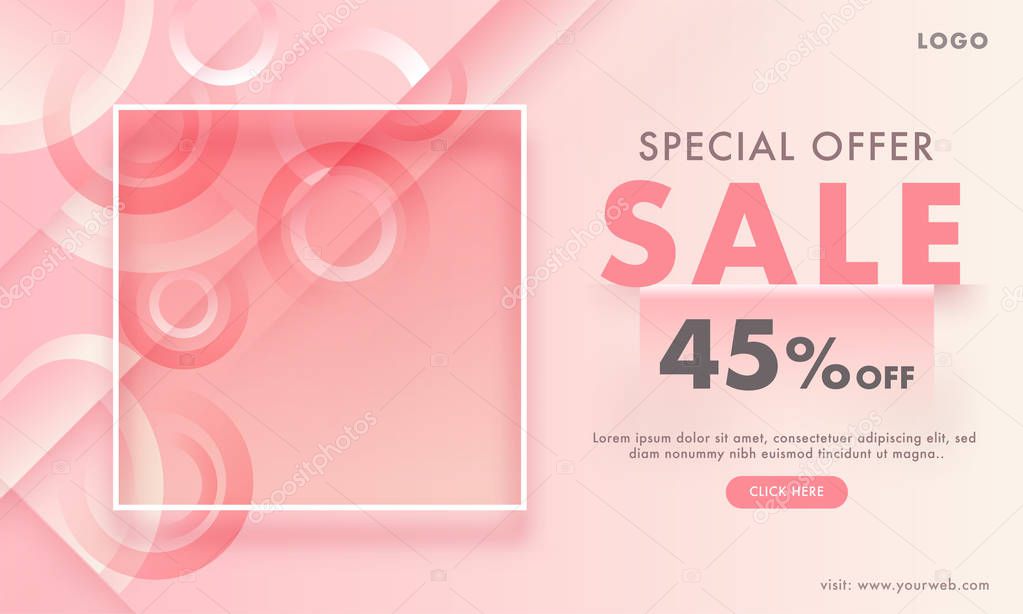 Sale web banner design with 45% discount offer and empty square 