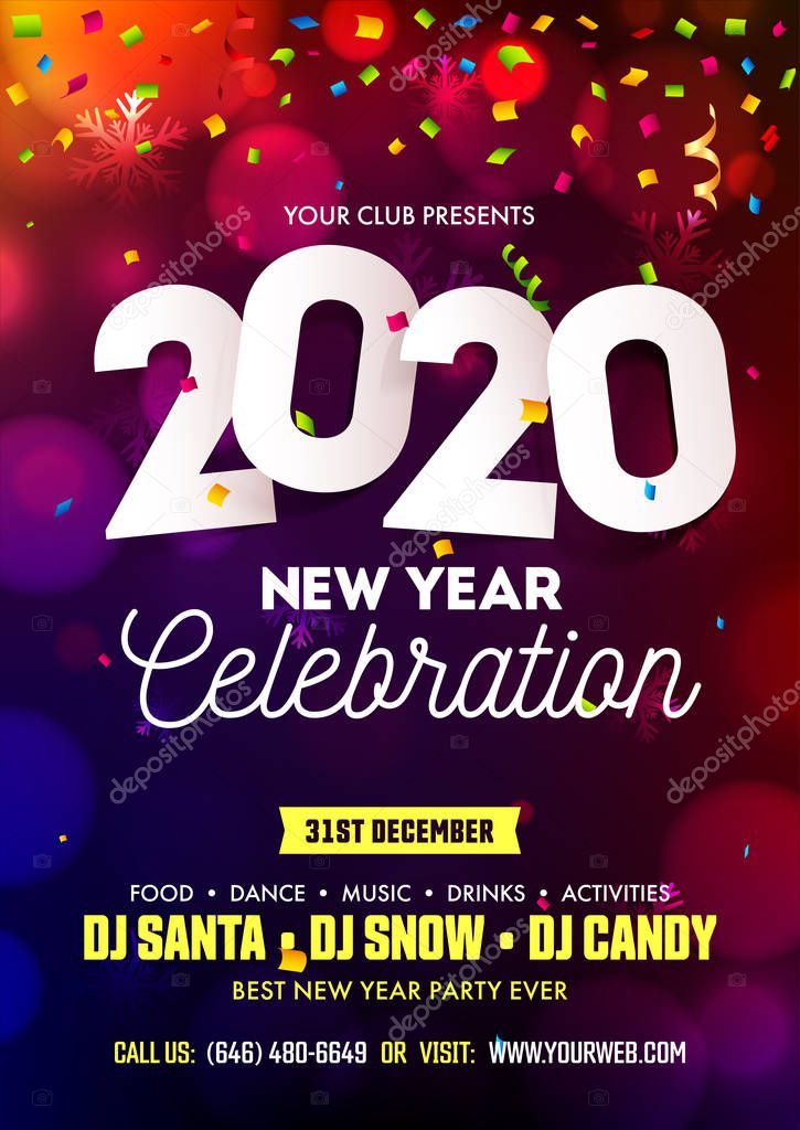 New Year 2020 Celebration Invitation or Flyer Design Decorated w