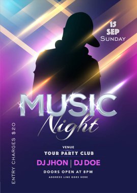 Music Night Flyer Design with Silhouette Man and Venue Det