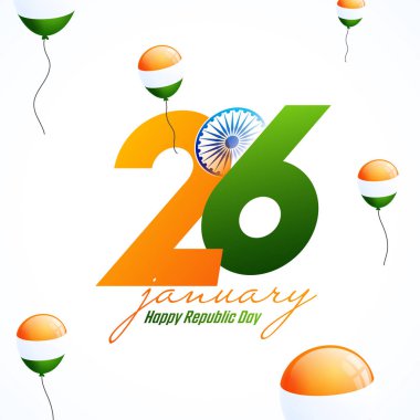 Ashoka Tekerleği ve Üç Renkli Balonlar Dekorasyonu Altında 26 Ocak Metni