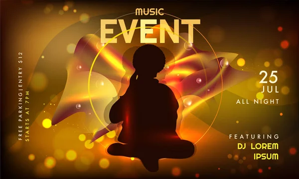 Music Event Invitation, Banner or Flyer Design with Silhouette M — Stock Vector