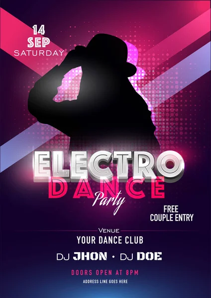 Electro Dance Party Invitación, Diseño de volante con silueta Fem — Vector de stock