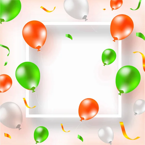 Glanzende Tricolor ballonnen met Confetti lint versierd lege Sq — Stockvector