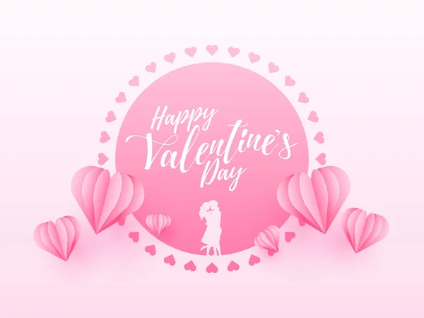 Fuente feliz día de San Valentín con silueta pareja romántica y P — Archivo Imágenes Vectoriales