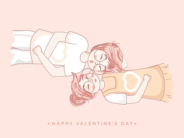 Amour jeune couple allongé sur fond rose pour Happy Vale — Image vectorielle