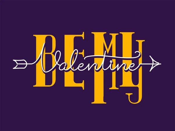 Yellow and White Font Be My Valentine on Purple Background. — Stock Vector