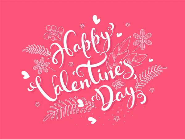 White Calligraphy Happy Valentine's Day Text Decorated with Flow — Stock Vector