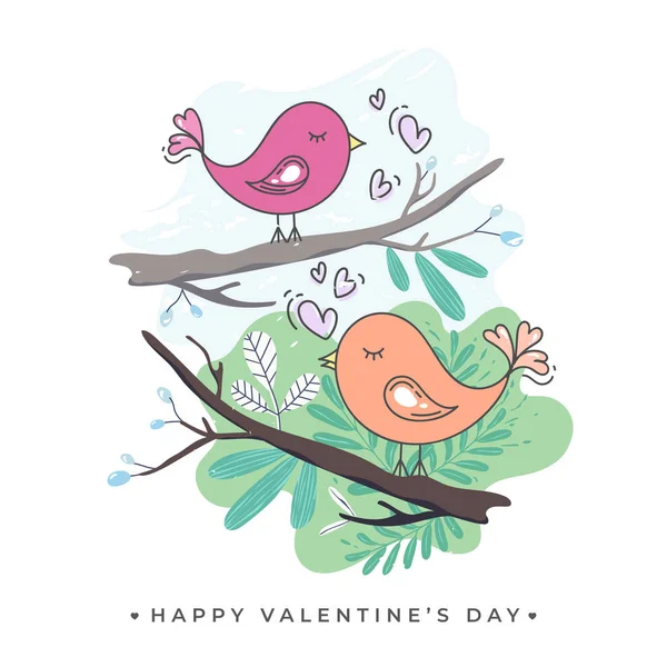 Gelukkige Valentijnsdag Celebration Concept met liefdevolle vogels Sitt — Stockvector