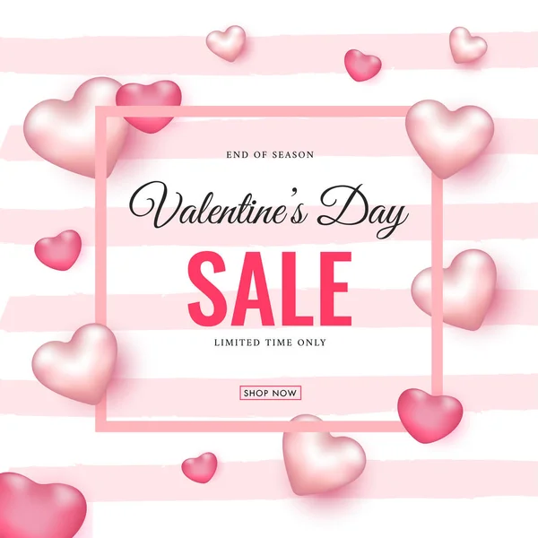 Valentine's Day Sale Poster Design Decorated with Glossy Pink He — Stock Vector