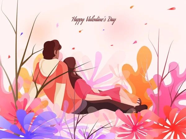 Jeune couple caractère assis sur coloré nature vue backgroun — Image vectorielle