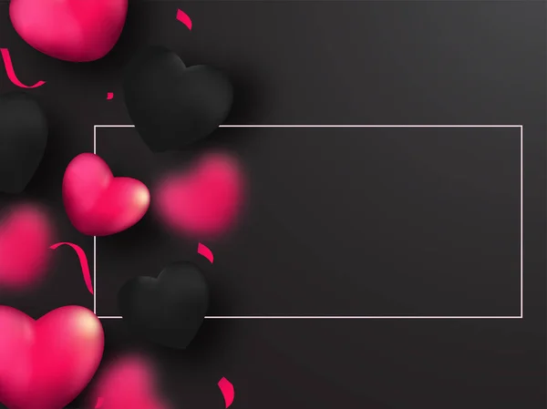 Corações rosa e preto decorados no fundo com espaço para você —  Vetores de Stock