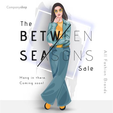 The Between Season Sale Poster Design with All Fashion Brands an clipart