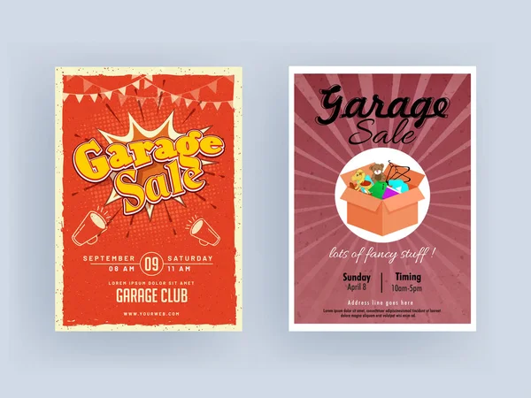 Retro Garage Vendita Flyer o Template Design con dettagli evento in — Vettoriale Stock