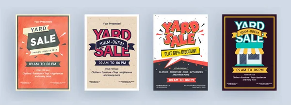Vintage Yard Sale Flyer ή πρότυπο Σχεδιασμός Σετ με λεπτομέρεια εκδήλωση — Διανυσματικό Αρχείο