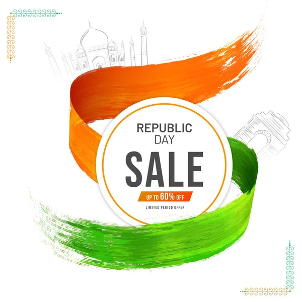 Upp till 60% rabatt för Republic Day Sale, Reklam Affisch Design w — Stock vektor