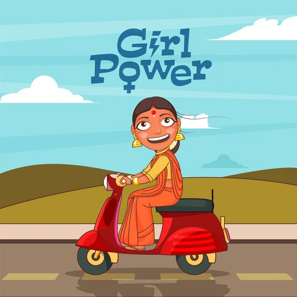 인도 여성, 도로 주변에서 GI 차량을 운전하는 모습 — 스톡 벡터
