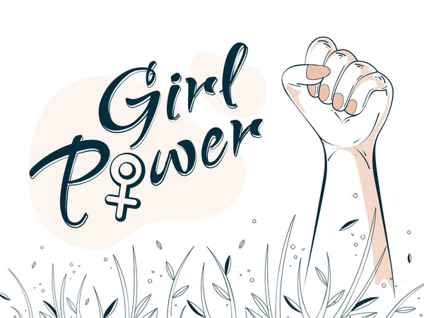 Girl Power Font dengan Perempuan Hydrosexual Sign dan Sketching Hand - Stok Vektor