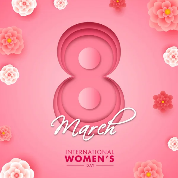 Stile di taglio di carta rosa 8 marzo Design biglietto di auguri decorato con — Vettoriale Stock