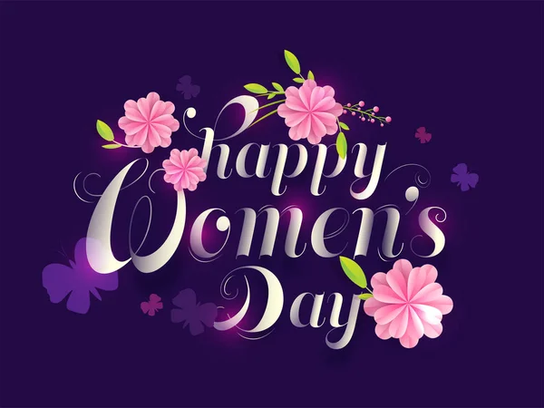 Kalligrafie Happy Women 's Day Tekst versierd met Pink Paper Cut — Stockvector