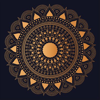 Altın Çizgi Sanatında Dairesel Çiçek Mandala Deseni.