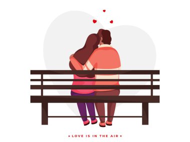 Back View of Loving Couple Hugging Sit on Bench for Love is in t clipart