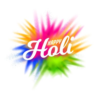 Bulanık Renk Sıçraması Arkaplanındaki Beyaz Mutlu Holi Yazıtipi.