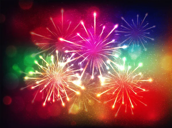 Colorful Fireworks Glittering Background for Celebration. — Stock Vector
