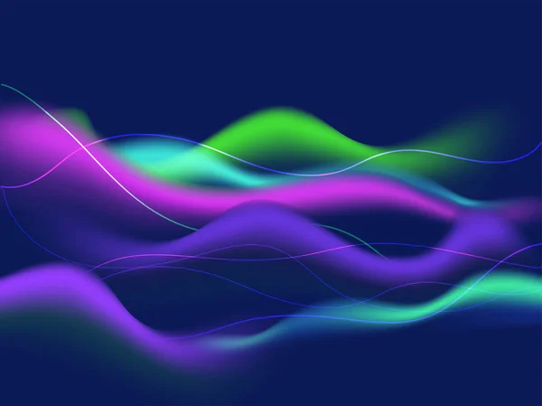 Πολύχρωμα κύματα με θολή επίδραση στο μπλε φόντο. — Διανυσματικό Αρχείο