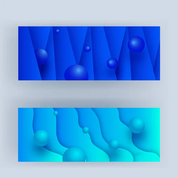 3D-Kugeln auf blauem Wellenmuster und Papierstruktur auf der Rückseite — Stockvektor