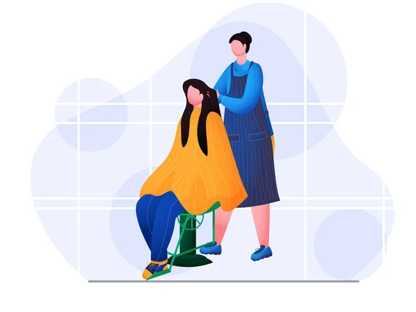 Femme sans visage faisant massage des cheveux de la jeune fille dans le salon de beauté . — Image vectorielle