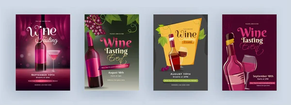 葡萄酒品酒活动模板或带酒壶的传单设计 — 图库矢量图片