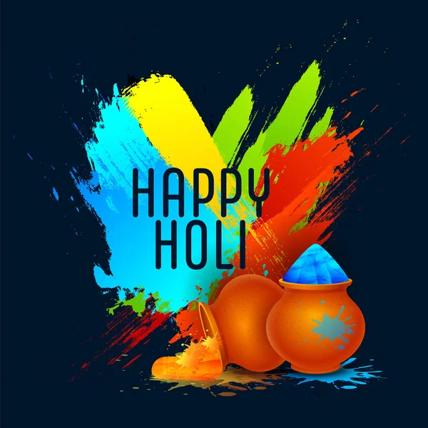 Happy Holi Celebration Background with Colorful Brush Stroke Eff — 스톡 벡터