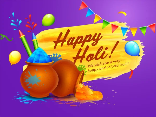 Happy Holi Celebration ευχετήρια κάρτα με σκόνη (Gulal) σε Mud P — Διανυσματικό Αρχείο