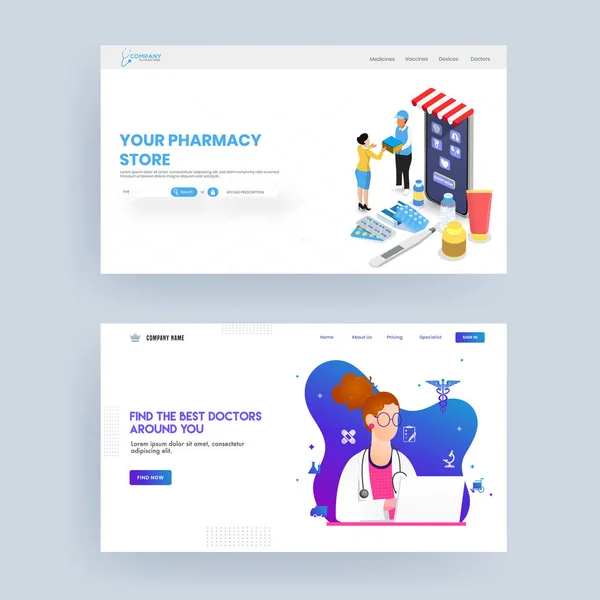 Conception sensible de bannière Web ou de page d'atterrissage pour le magasin de pharmacie — Image vectorielle