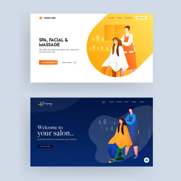 Femme Salon landing page design avec des femmes personnage sur salon v — Image vectorielle