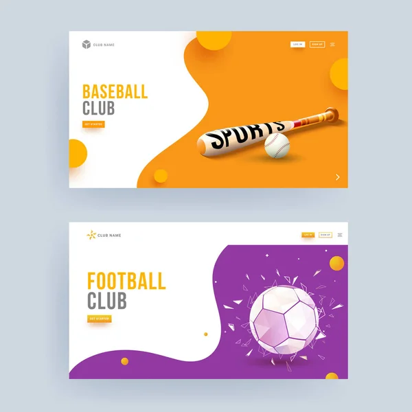 Conception de la page d'atterrissage du club de baseball et de football en deux couleurs Opti — Image vectorielle