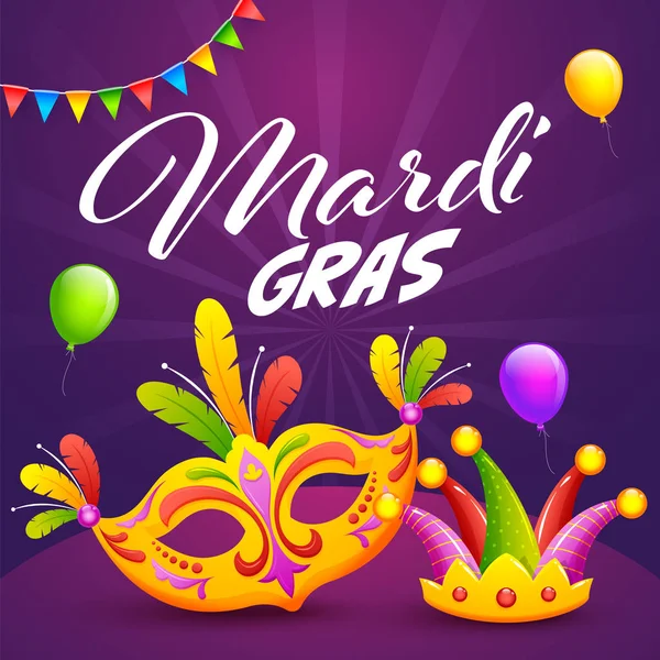 Mardi Gras Celebration Concept with Colorful Party Mask, Jester — 스톡 벡터