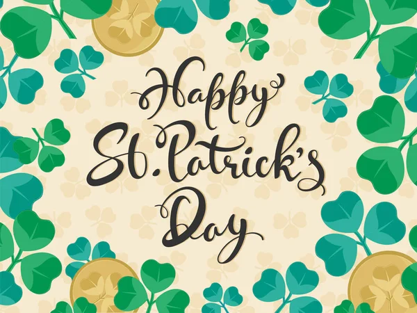 Caligrafía Estilo Plano Feliz Día de San Patricio Texto con Monedas o — Vector de stock