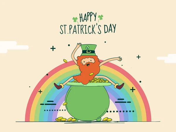 Flat Style Happy St. Patrick's Day Poster Design with Funny Cart — стоковий вектор