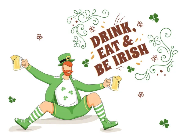 Пийте, їжте та будьте ірландським текстом повідомлення, прикрашеним дизайном вихорів — стоковий вектор