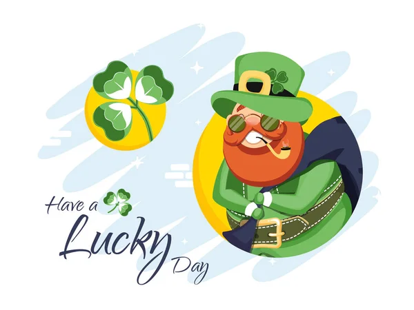 Leprechaun Man Lifting a Sack with Smoking Pipe and Shamrock Lea — 스톡 벡터