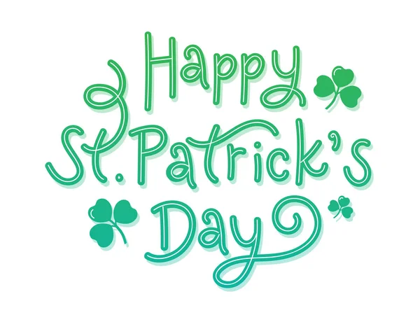 Green Happy St. Patrick's Day Font with Shamrock Leaves on White — Stock Vector