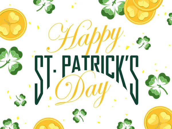 Jaune et vert Happy St. Patrick's Day Texte sur fond blanc — Image vectorielle