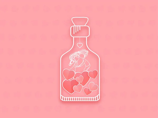 Paper Cut Style Kissing Couple with Hearts in Glass Bottle on Pi — 스톡 벡터