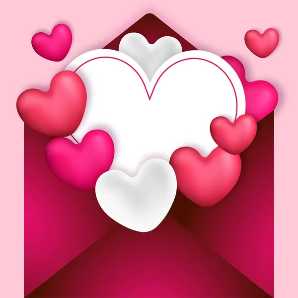 Offener Liebesbrief-Umschlag mit glänzenden Herzen auf Pastell — Stockvektor